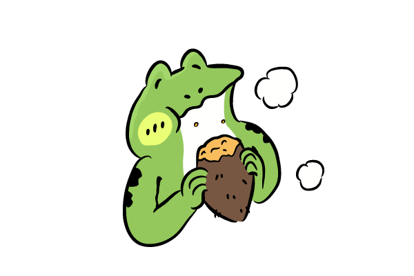 焼き芋を食べるカエル