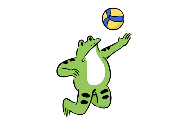 アタックするバレーカエル