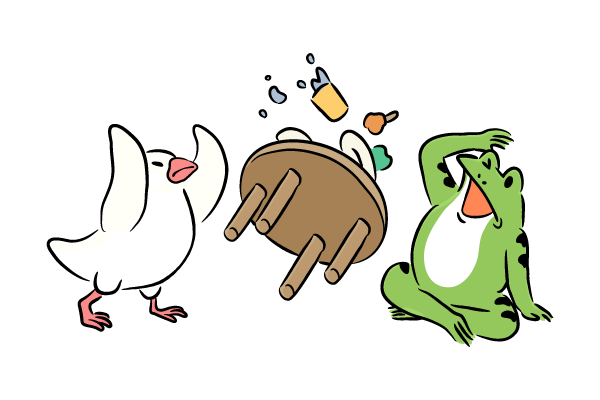 ちゃぶ台返しする文鳥