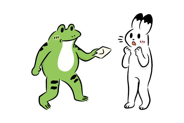 ラブレターを渡すカエル
