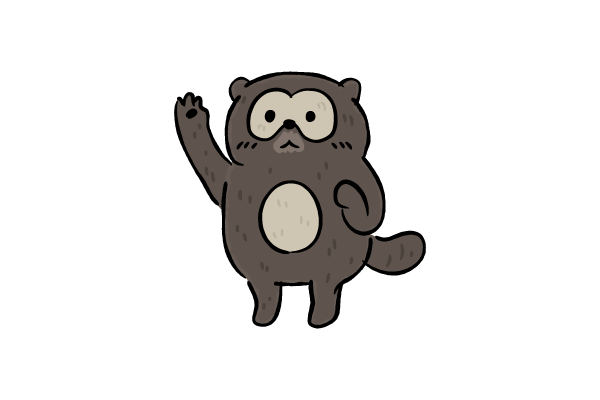 手を挙げるタヌキ