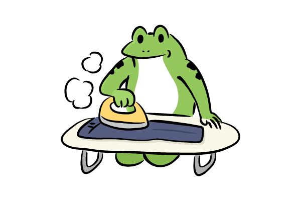アイロンがけするカエル