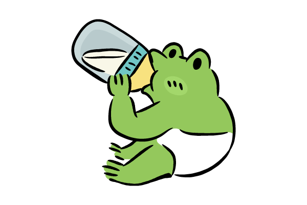 ミルクを飲み干すカエルの赤ちゃん