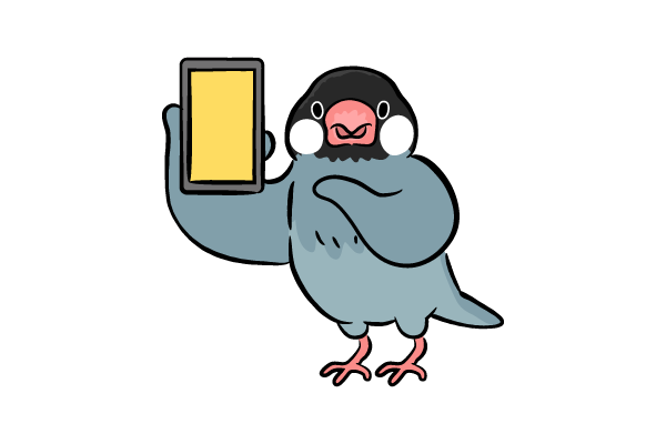 スマホを掲げる文鳥