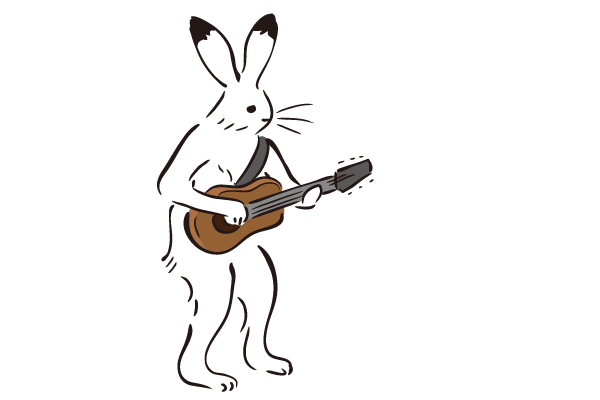 ギターを弾くウサギの鳥獣戯画