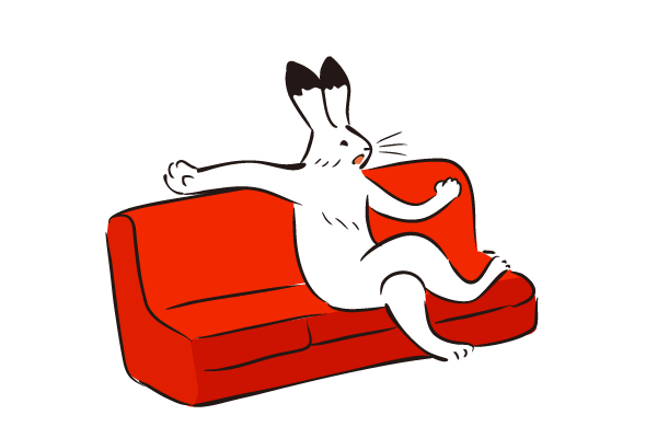ソファに座るウサギ ダ鳥獣戯画