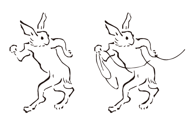 振り向くウサギの鳥獣戯画