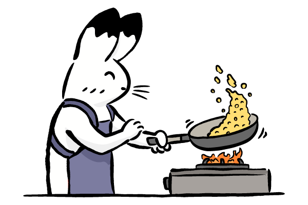 料理をするウサギ