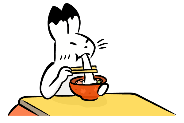 お雑煮を食べるウサギのイラスト