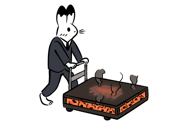 焼き土下座用の鉄板を運ぶウサギ