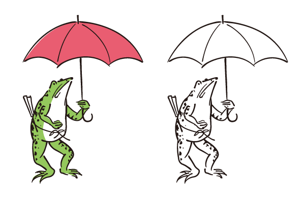 傘をさすカエルの戯画
