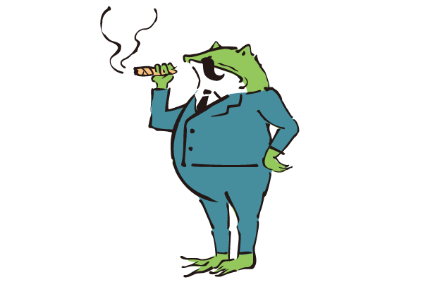 煙草を吸う社長ガエル