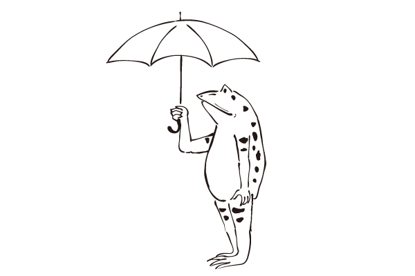 傘をさすカエルの戯画2