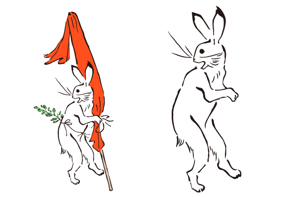 旗指物を運ぶウサギ